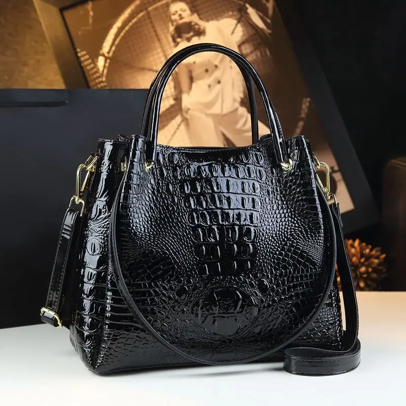 Genuine Leather Women Handbags New Tote Bag Fashion Crocodile Print Bucket Bag Retro Shoulder Messenger Bags Trend 2025 - Image 8