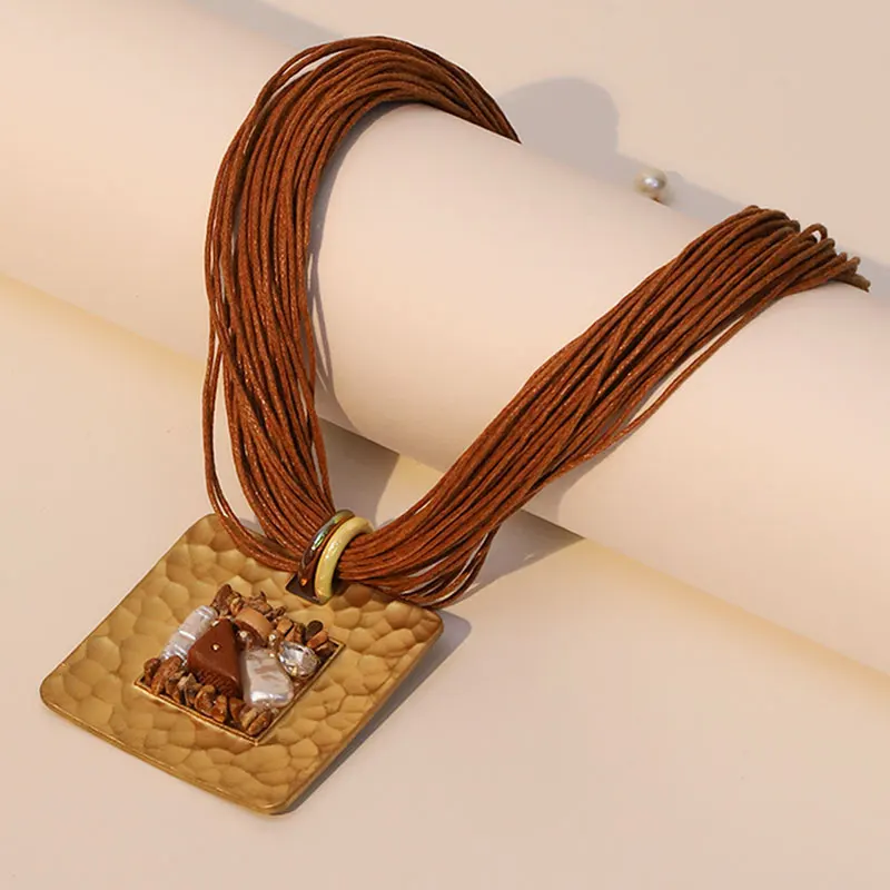 Statement Vintage Necklace with Square Pendant for Women Girl Trendy Wedding Party Jewelry - Image 5