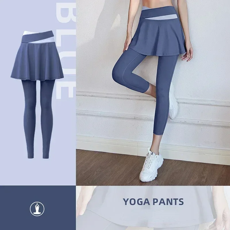 Women Yoga Tenis Skirts High Waist Fake Two Pieces Sports Leggings Fitness Gym Quick-Dry Skirt Athletic Running Legging - Image 8