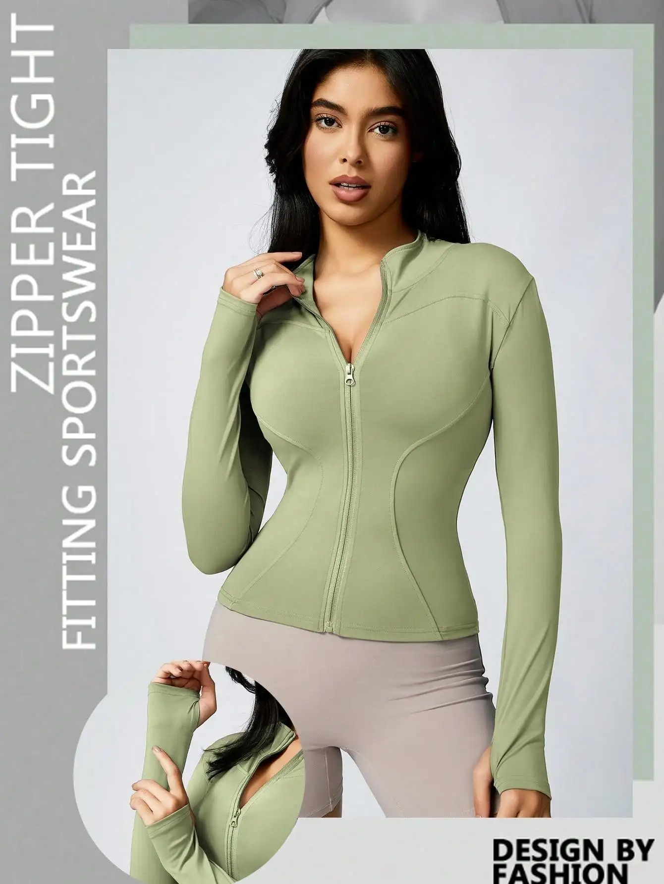 Women's Solid Color Zipper Turtleneck Sports Jacket, Long-Sleeved Sports Top, Gym Wear, Ladies' Sportswear for Indoor and Outdoo - Image 8