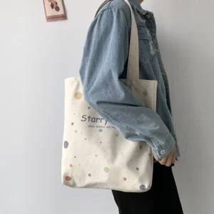 Fashionable Letters Canvas Tote Bag, Female Stylish Handbag Shoulder Bag with Zipper Opening Large Capacity Student School Bags