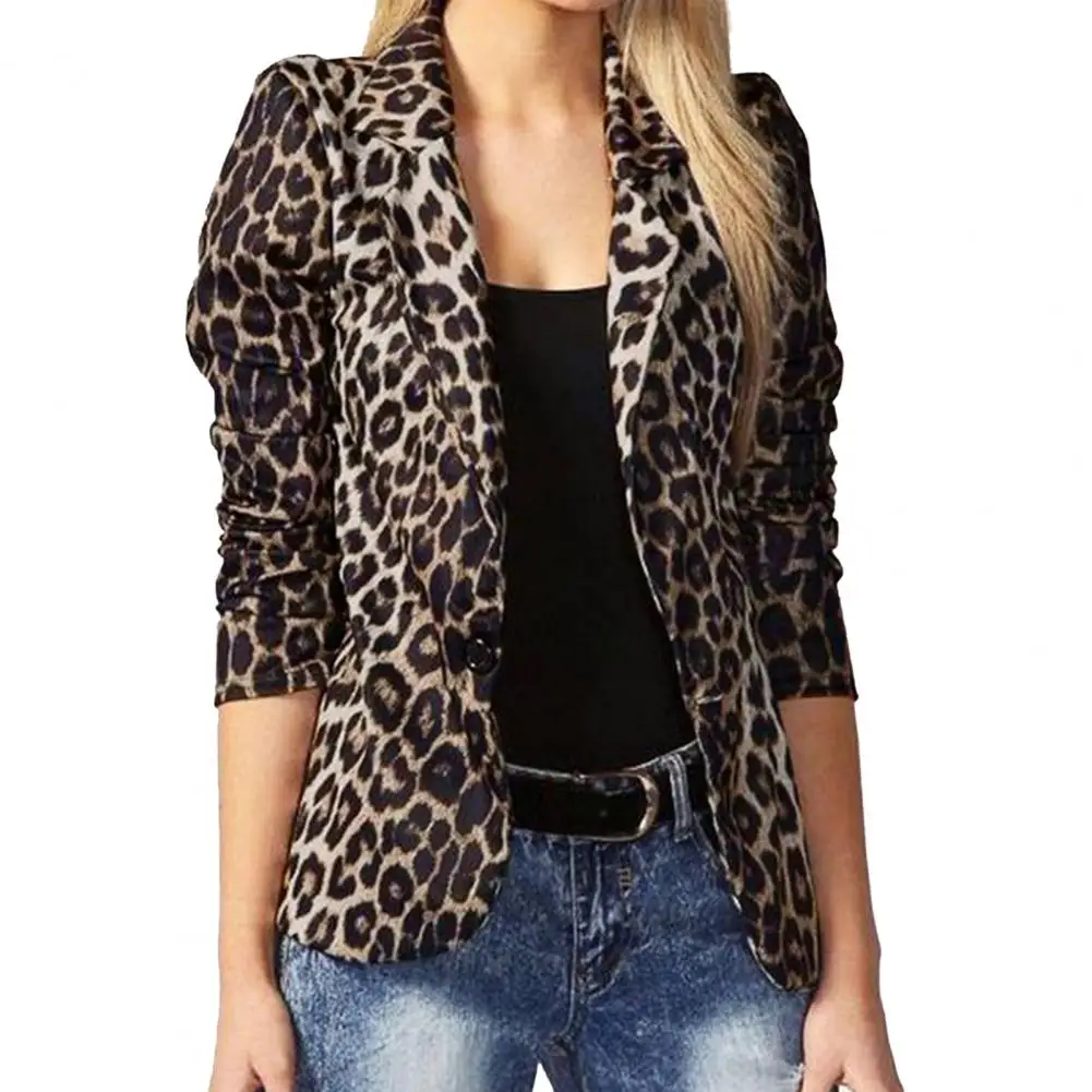 Women OL Fashion Ladies Office Suits Button Up Outwears Oversized 2024 Spring Summer Female Leopard Lapel Coats - Image 3