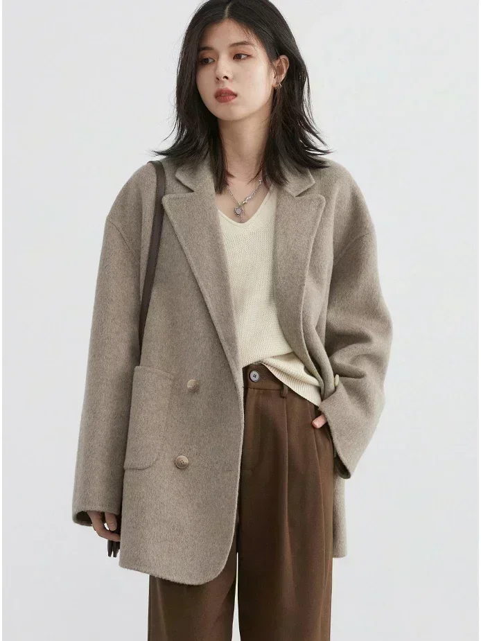 CHIC VEN Women's Woolen Coats Loose Casual Double Breasted Retro Double-sided Jacket Office Lady Outerwear Autumn Winter 2023 - Image 9