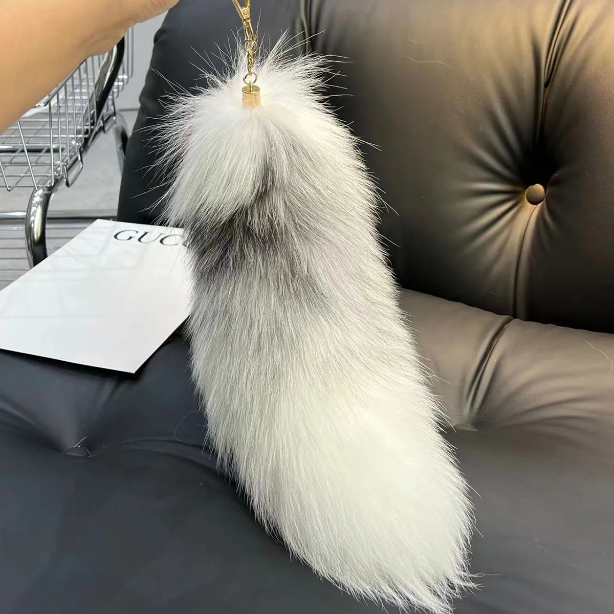 2024 Real Fox Fur Tail Large Long Natural Fur tail Keychain Pendant Cosplay tail Cute Wolf Fox Tail Fur Car Keychains For Women - Image 10