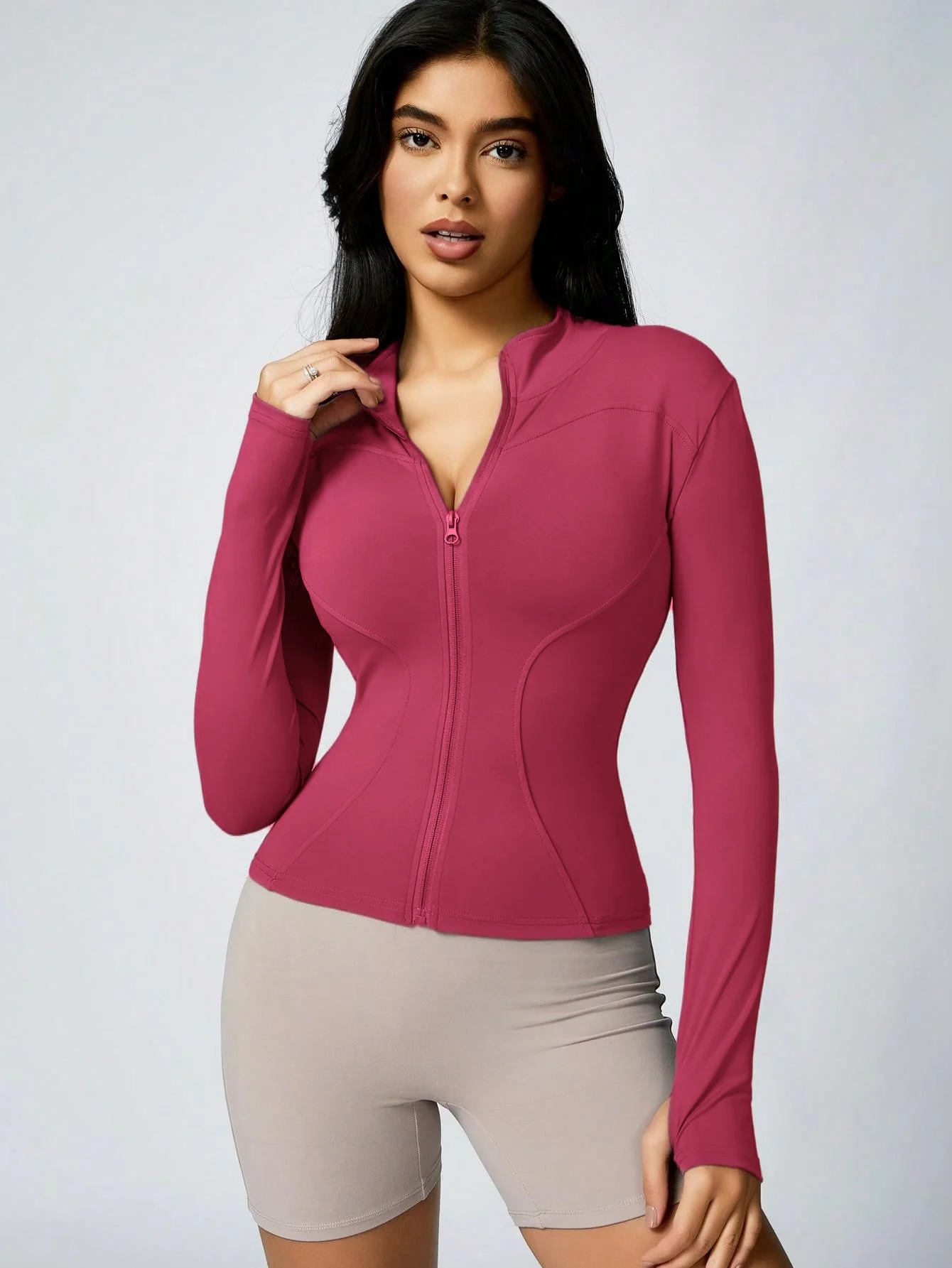 Women's Solid Color Zipper Turtleneck Sports Jacket, Long-Sleeved Sports Top, Gym Wear, Ladies' Sportswear for Indoor and Outdoo - Image 16
