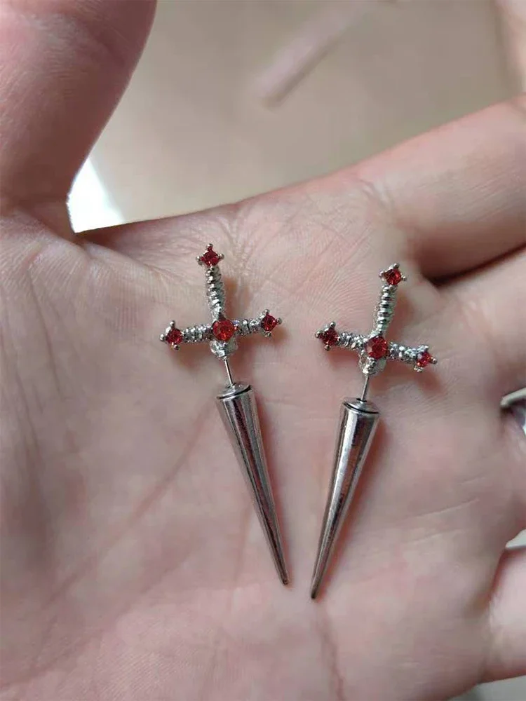 Kiss Jewelry Punk Sword Gothic Kinitial Piercing Earrings for Women Men Goth Crystal Ear Jacket Dagger Stud Earrings Jewelry - Image 9