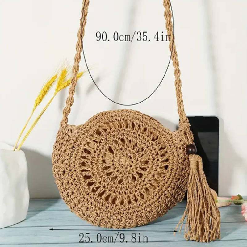 Fashion Hollow Out Shoulder Bags Casual Straw Crossbody Small Round Bag Purse Tassel Messenger Handbags bolsa feminina - Image 4
