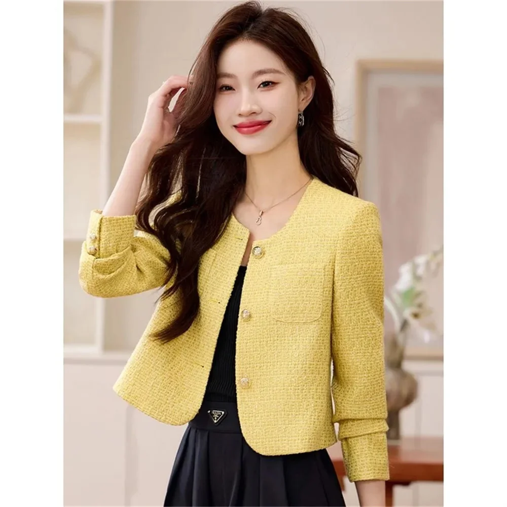 Pink Jacket Spring And Autumn 2025 New French High-End Short Outcoat for Women Blazer Yellow Suit Jackets Fashion Top Trench Coa - Image 7