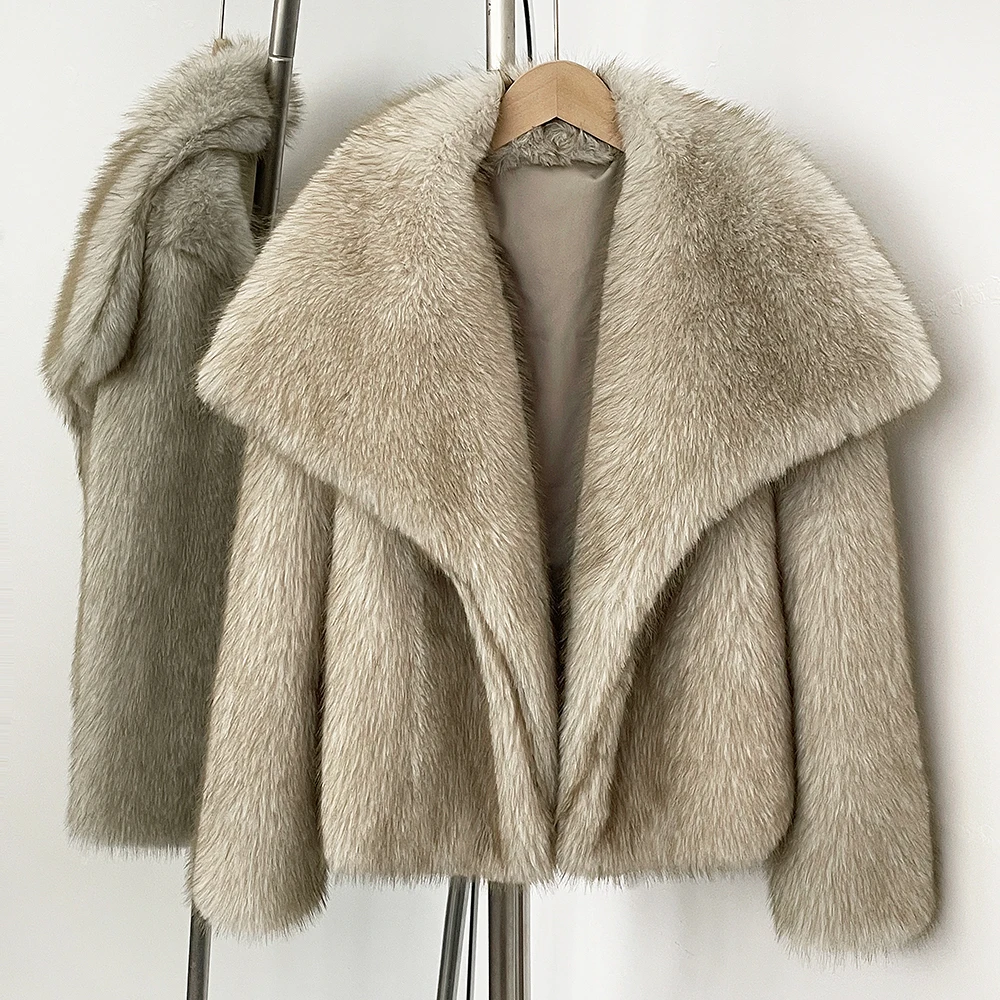 Winter Clothes New Fashion Gradient Fluffy Fur Coat Women High Street Luxury Big Fur Collar Faux Fox Fur Jacket Female Overcoats - Image 2