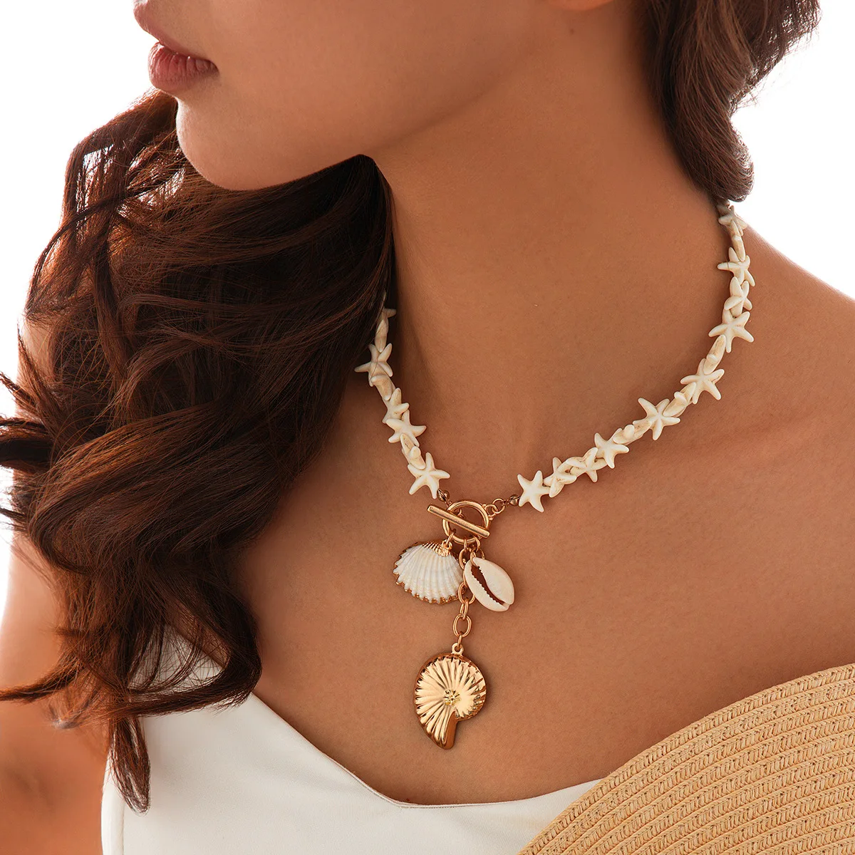 Retro Starfish White Shell Conch Pendant Necklace Women 2024 Simple Creative Colorful Stones Hand Woven beach Jewelry Girls - Image 24