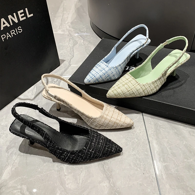 Brand Designer Slingbacks High Heels Pumps Women Pointed Blue Pointed Toe Party Shoes Summer Thin Heeled Sandals High Heel Shoes - Image 5
