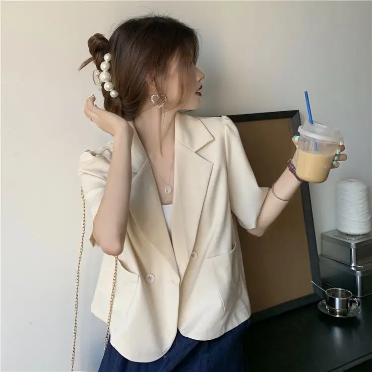 Women's Clothing White Summer Jacket Loose Fit Slim Waist Minimalist Chic Office Ready Comfortable Fashionable Blazer - Image 7