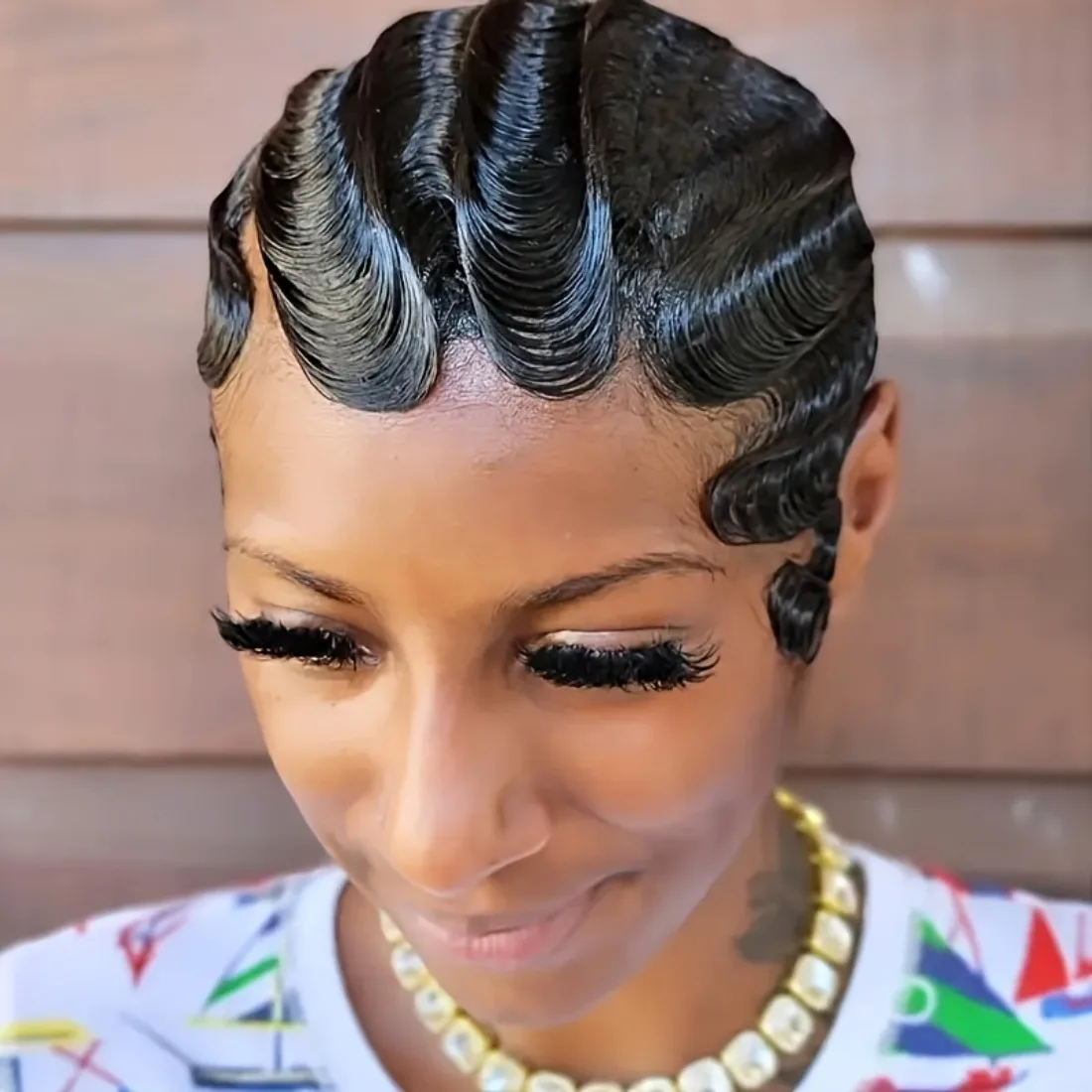 Short Finger Wave Wig Brazilian Human Hair Wig For Women Short Water Wave Deep Wave Wig Pixie Cut Wigs For Daily And Party Use - Image 2
