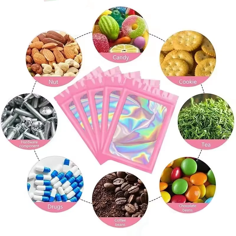 100Pcs Holographic Ziplock Bags Plastic Laser Iridescent Zip Bags for Manicure Eyelash Display Earrings Ring Jewelry Storage Bag - Image 2