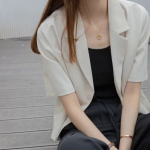 Summer New Sle Women's ort Sve Suit Casual Loose Fit Thin Sun Protection Outerwear Korean Version Drapey  Wester