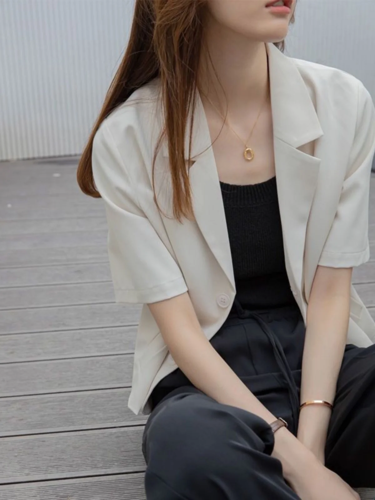 Summer New Sle Women's ort Sve Suit Casual Loose Fit Thin Sun Protection Outerwear Korean Version Drapey Wester