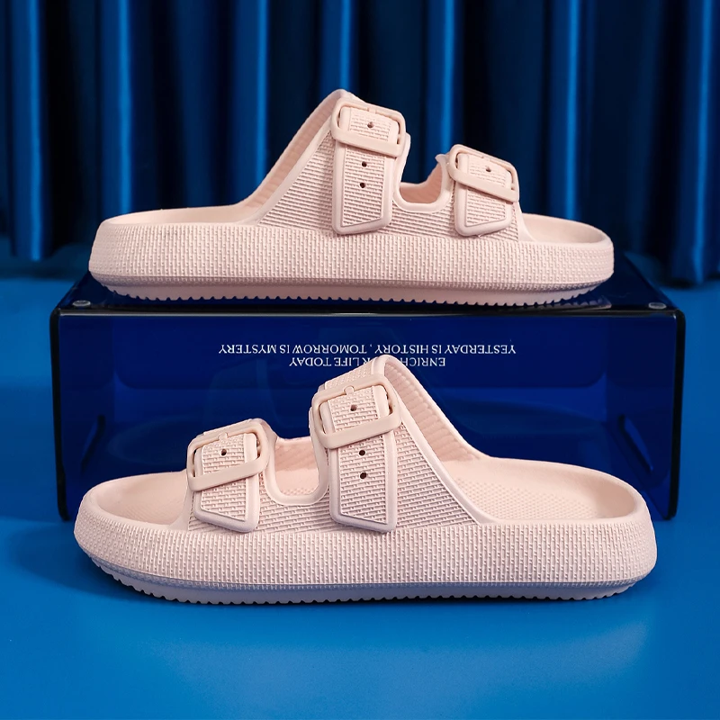 2023 New Adjustable Slippers Thick Sole Slippers Double Buckle Home Bathroom Anti Slip Cloud Slippers Women Outdoor Beach Slides - Image 2