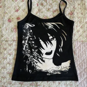 Y2k Aesthetic Graphics Print Clothes Vintage Punk Gothic Camisole Top Grunge Crop Top Emo Girls Women's Corset Tank Top Baby Tee
