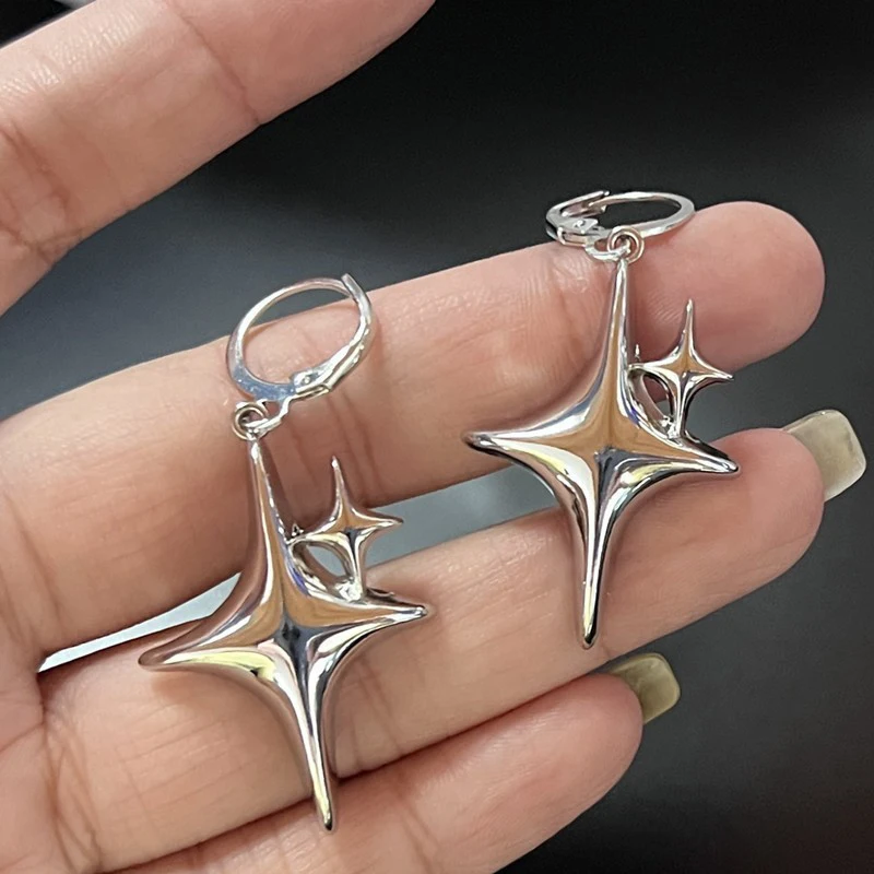 Simple Silver Color Star Earrings for Women Opal Stone Heart Hoop Earrings Punk Y2K Cute Daily Wear Jewelry Party Gifts - Image 3
