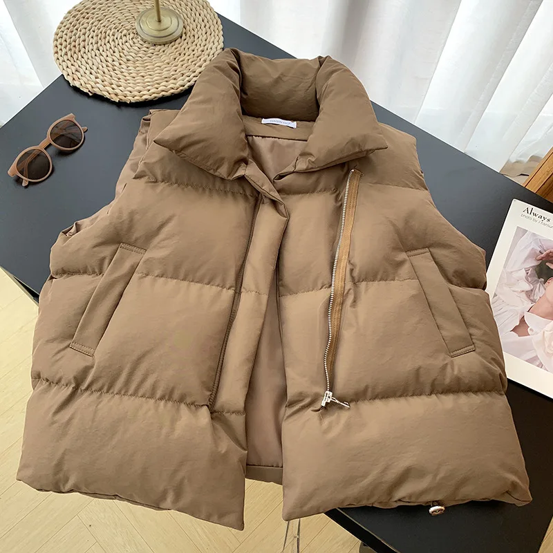Women Fashion Autumn New 2024 Stand Collar Elegant Down Coats Warm Outerwear Casual Belt Sleeveless Winter Women Vests Jackets - Image 8