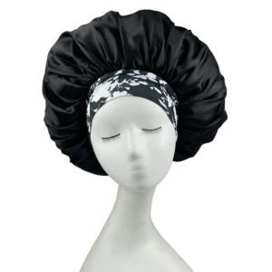 Women Satin Bonnet Floral Print Spandex Wide Stretchy Band Bonnet Satin Cheveux Nuit Silk Sleeping Night Cap Bonnets for Women