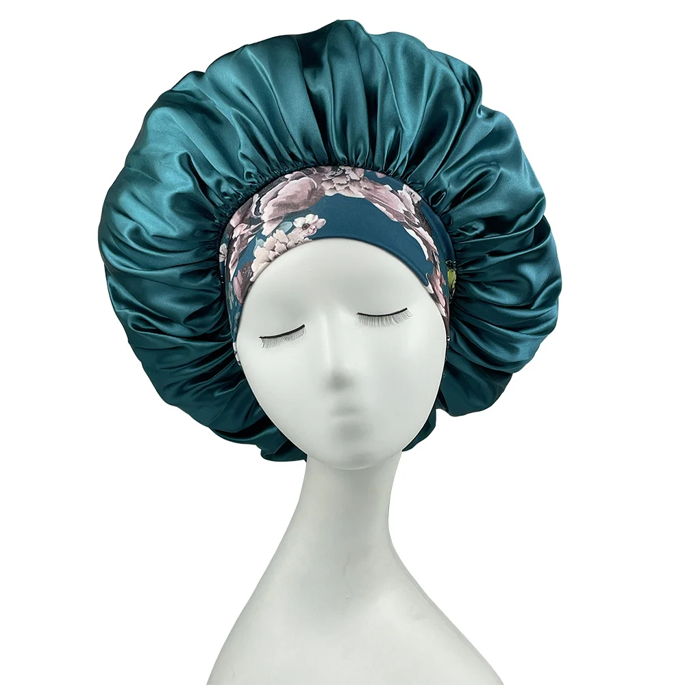 Women Satin Bonnet Floral Print Spandex Wide Stretchy Band Bonnet Satin Cheveux Nuit Silk Sleeping Night Cap Bonnets for Women - Image 5