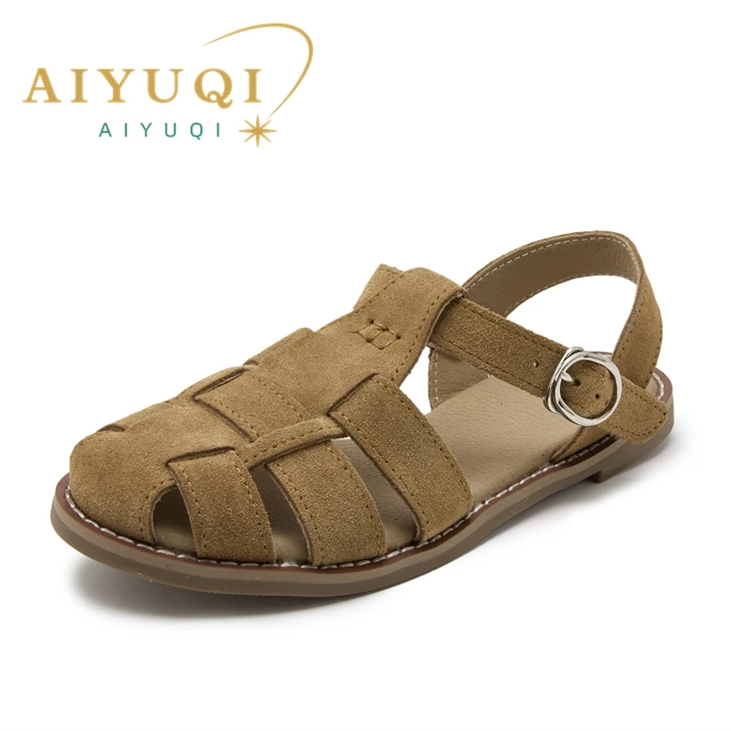 AIYUQI Flat-soled Retro Genuine Leather Hollow Baotou Sandals Women's 2025 New Hollow Pig Cage Women's Sandals - Image 6