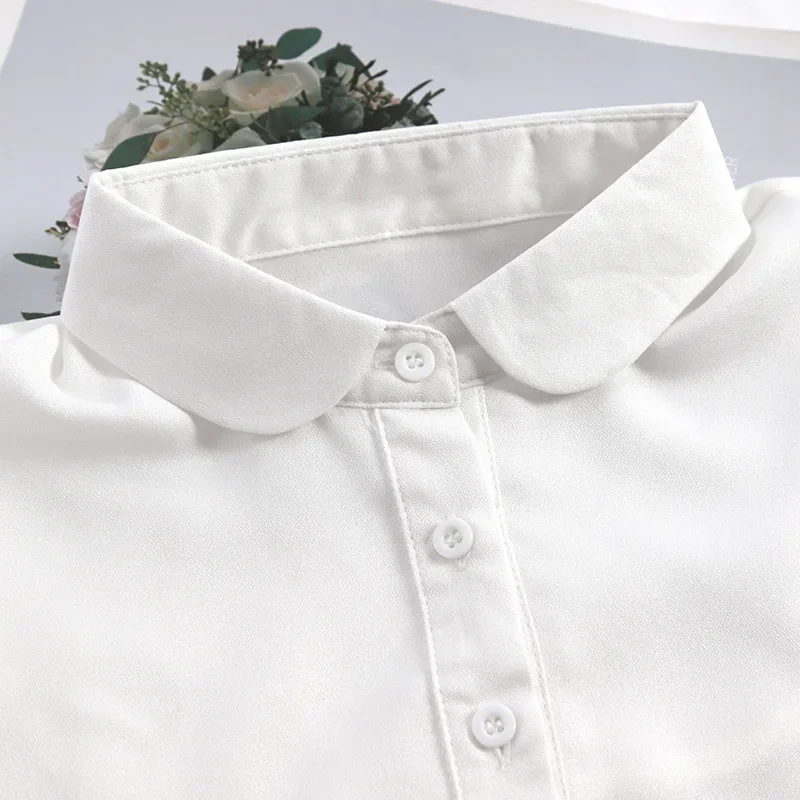 Women's Spring Fall Cotton White Vertical Small Flip Collar Versatile Shirt Jumper Fashion False Collared Clothes Accessories - Image 5