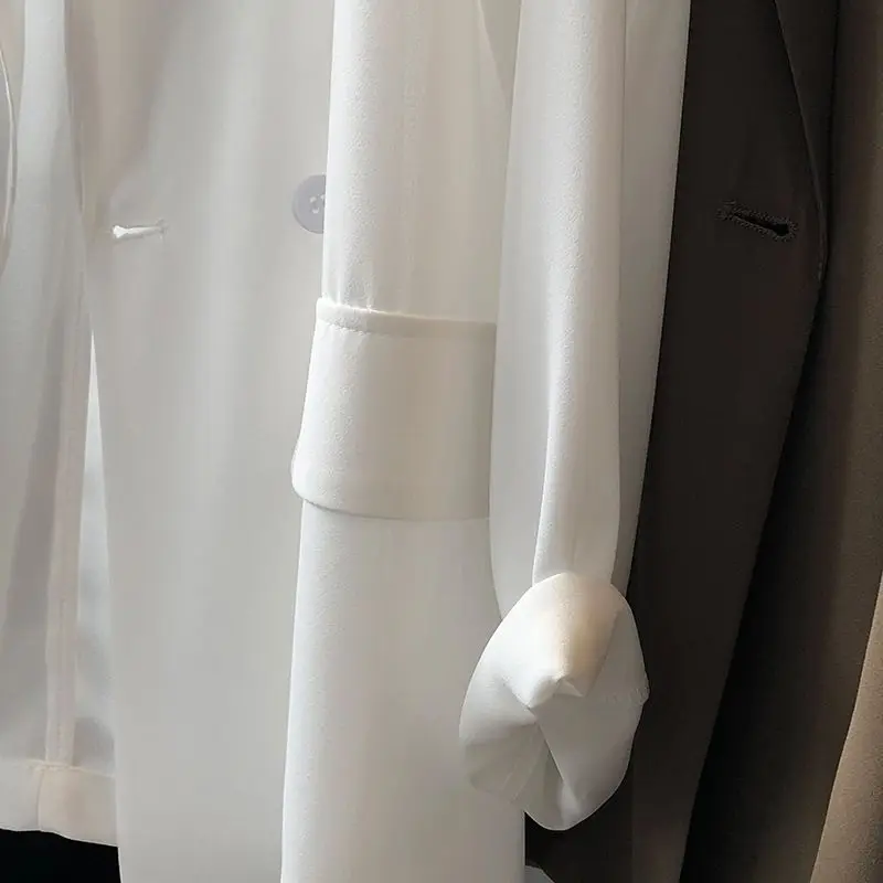 All-match Turn-down Collar Solid Color Pockets Button Chiffon Cardigan Shirt Coats Formal Women's Clothing Spring Summer Tops - Image 4