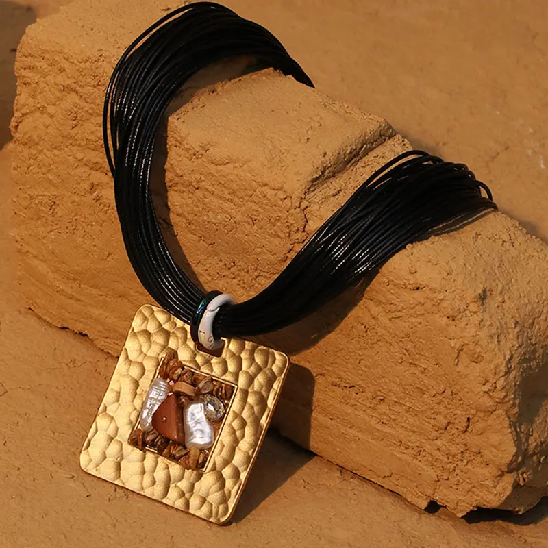 Statement Vintage Necklace with Square Pendant for Women Girl Trendy Wedding Party Jewelry - Image 4