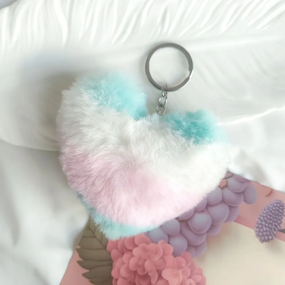 Creative for Woman Small Accessory Keyring Plush Rainbow Color Love Heart Keychain Cute Backpack Hangings Key Chain Ring Gift - Image 7