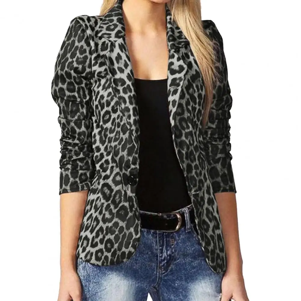 Women OL Fashion Ladies Office Suits Button Up Outwears Oversized 2024 Spring Summer Female Leopard Lapel Coats - Image 7
