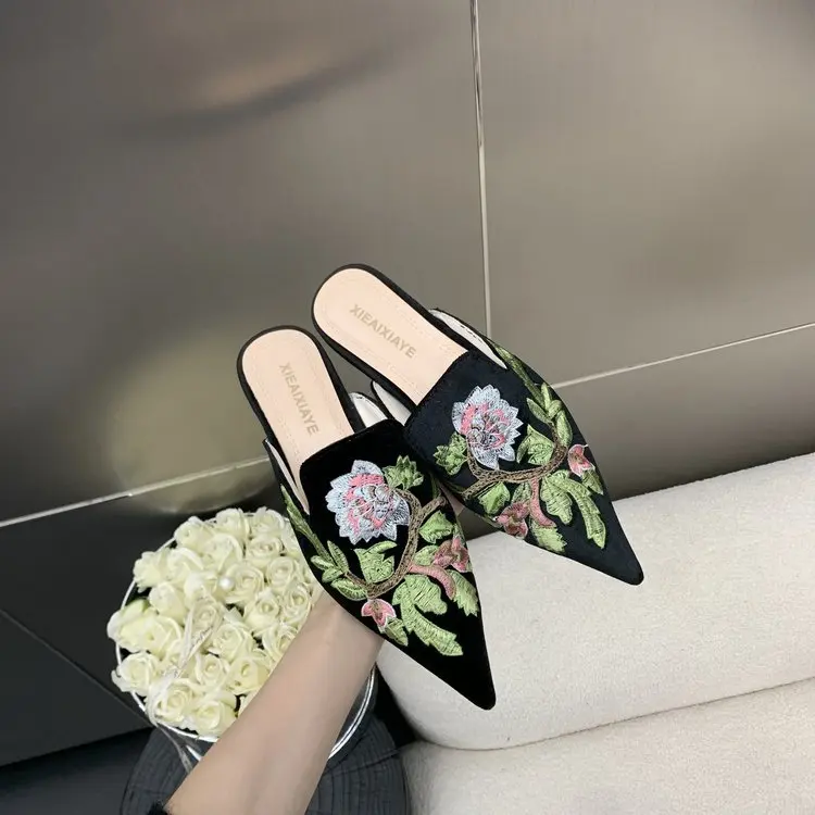 New Chinese Embroidered Baotou Half Slippers for Women, Spring and Summer Retro Cool Dragging Shoes for Women, Outdoor Shoes - Image 7
