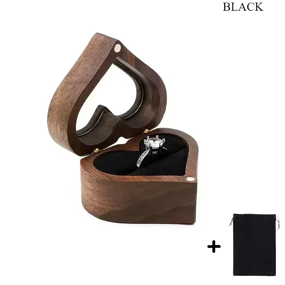 1PCS Free Engraving Custom Love Heart Shaped Walnut Wood Ring Box for Wedding Ceremony Jewelry Box Storage Proposal Wedding Gift - Image 14