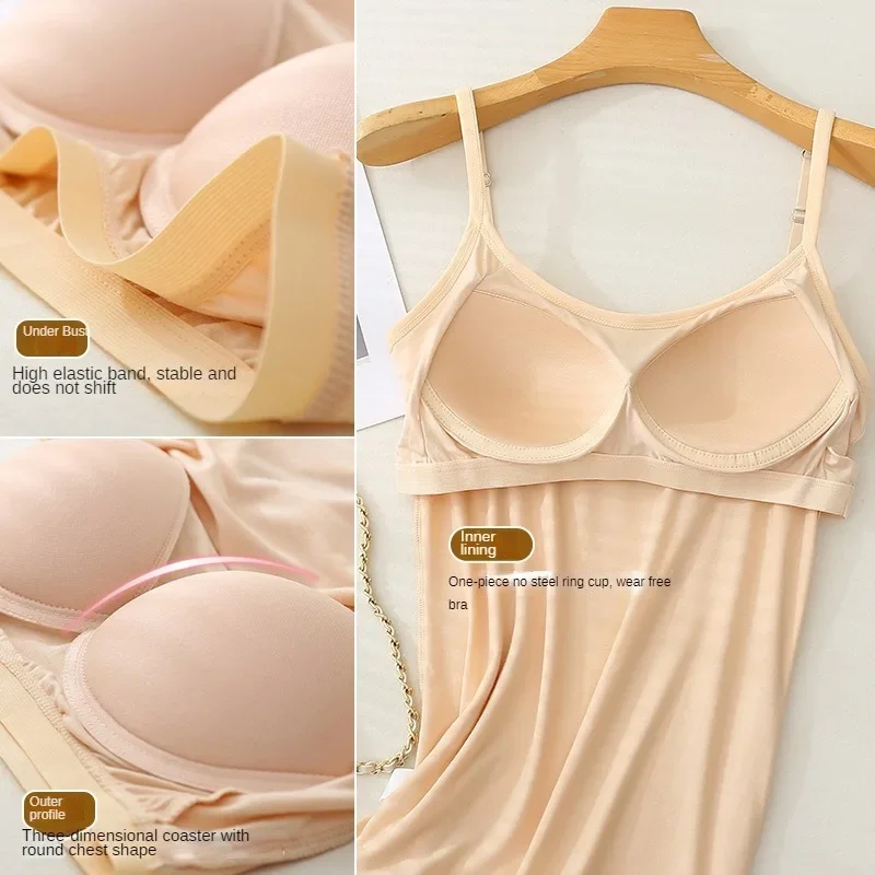 M-3XL For 35-85kg Modal Plus Size Camisole Tank Top With Fixed Cup Women's Chest Padded Outer Wear Bottoming Underwear Wear-Free - Image 5
