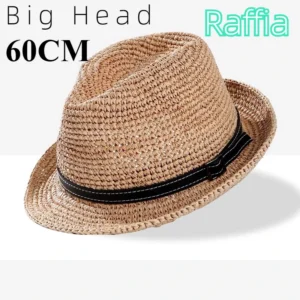 Big Size 60cm Natural Raffia Sun Hats for Man Woman Manual Woven Jazz Top Panama Straw Hat Summer Sun Protection Beach Hat