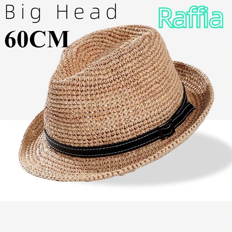 Big Size 60cm Natural Raffia Sun Hats for Man Woman Manual Woven Jazz Top Panama Straw Hat Summer Sun Protection Beach Hat