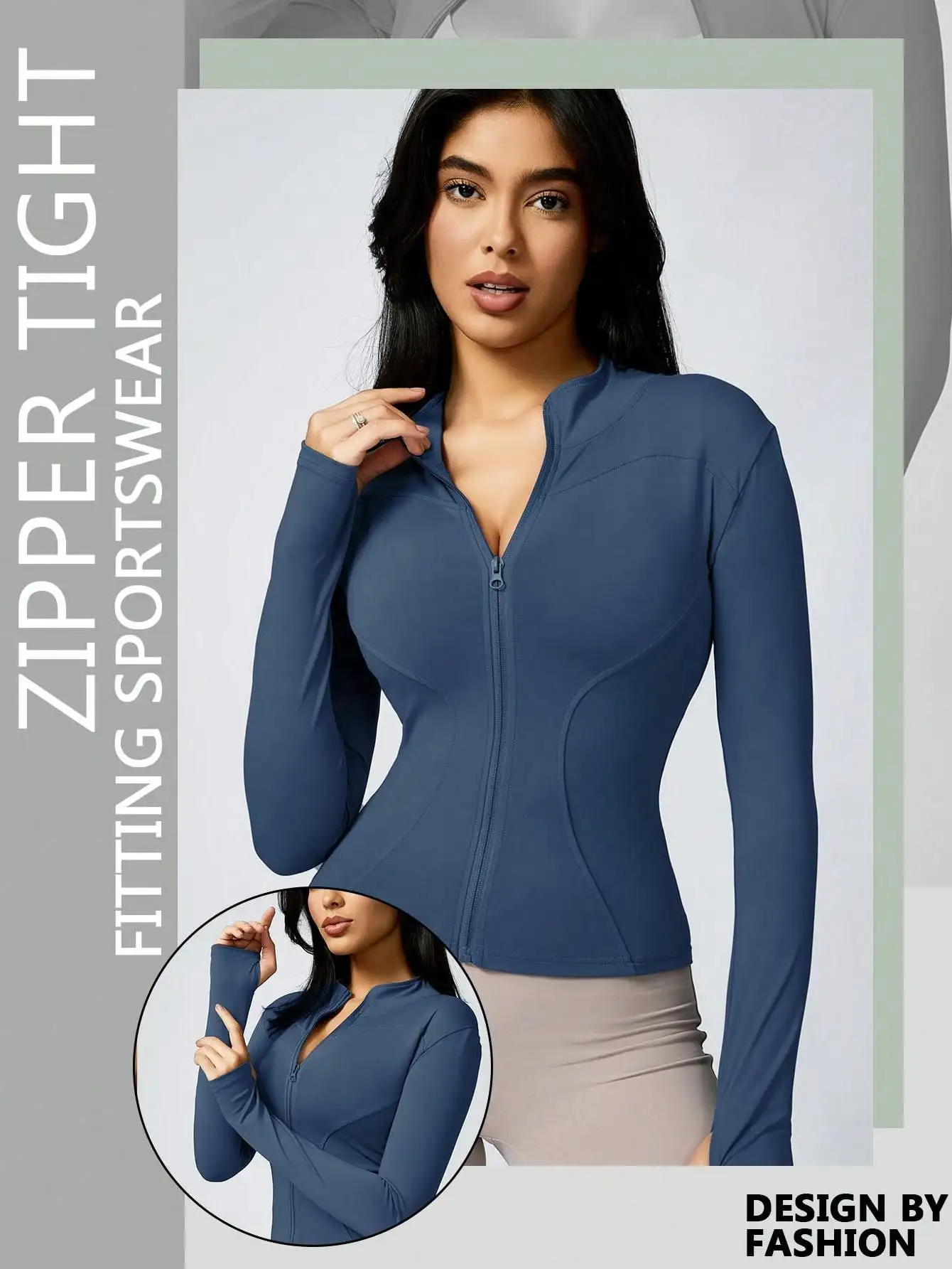 Women's Solid Color Zipper Turtleneck Sports Jacket, Long-Sleeved Sports Top, Gym Wear, Ladies' Sportswear for Indoor and Outdoo - Image 11