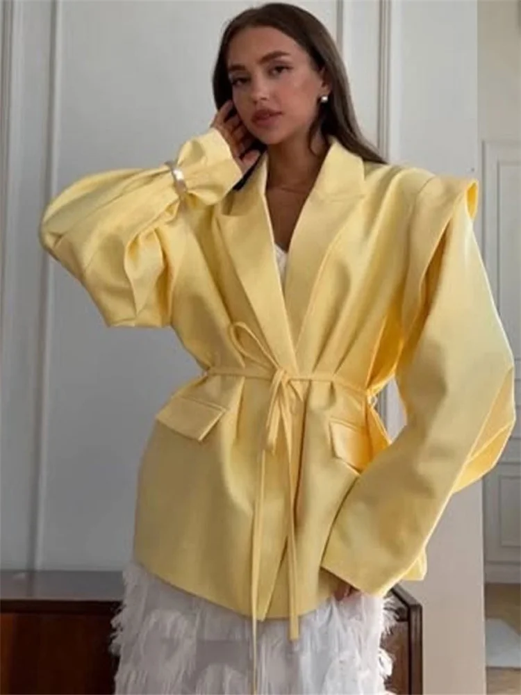 Tossy Elegant Commute Suit jacket Female Lace-Up Loose Pocket Patchwork Lapel Party Looks Outwear For Women Bandage Coat jacket