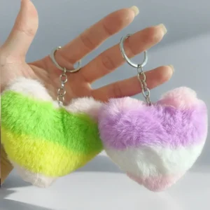 Creative for Woman Small Accessory Keyring Plush Rainbow Color Love Heart Keychain Cute Backpack Hangings Key Chain Ring Gift