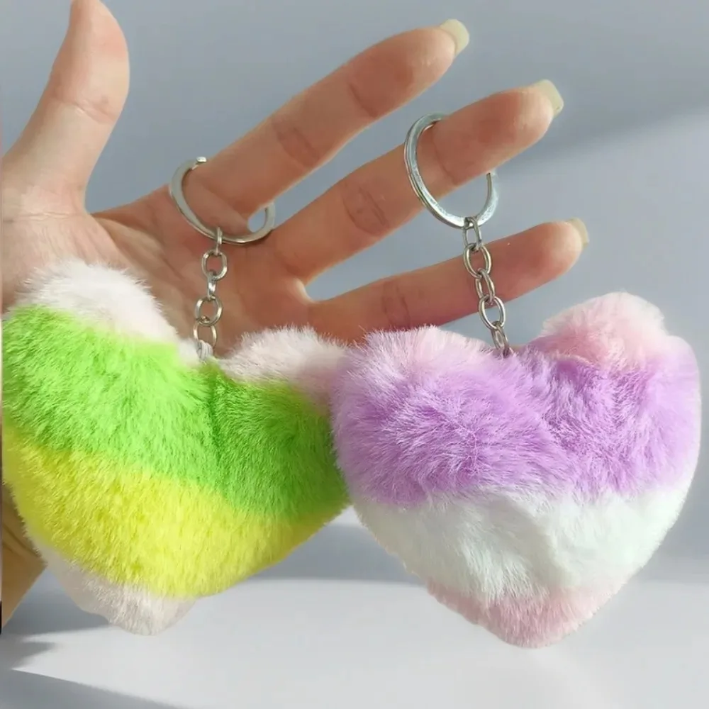 Creative for Woman Small Accessory Keyring Plush Rainbow Color Love Heart Keychain Cute Backpack Hangings Key Chain Ring Gift
