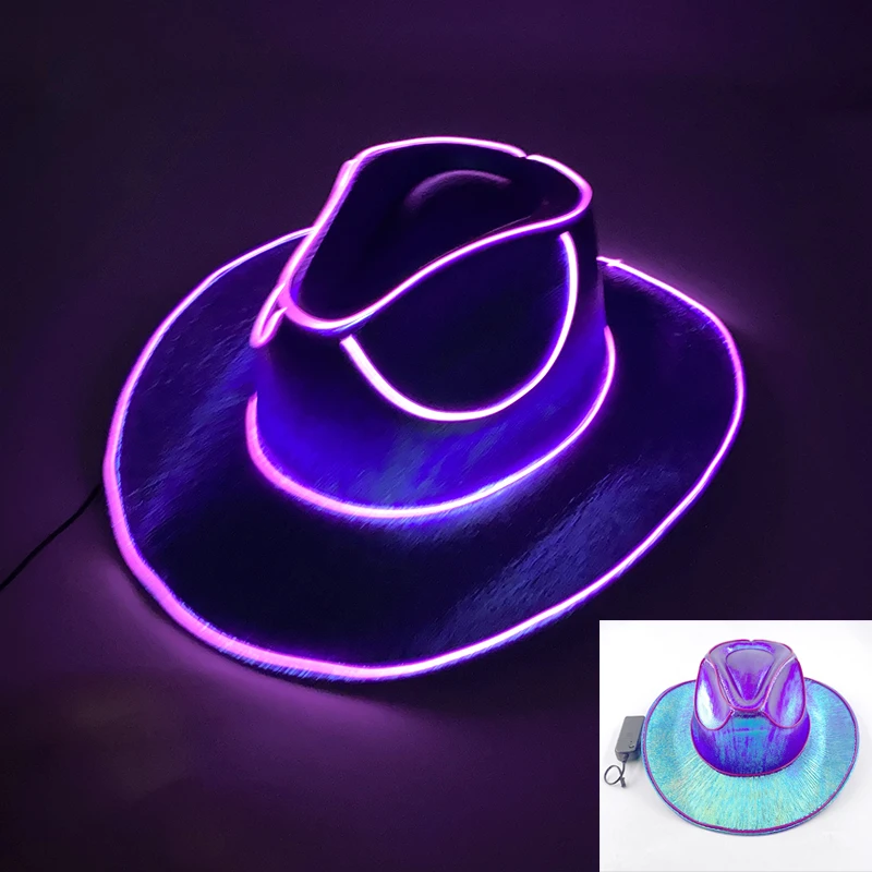 New Arrival Pearlescent Cowboy Hat Dance Costume Decorate Glowing Cowgirl Cap Glowing For Neon NightClub - Image 13