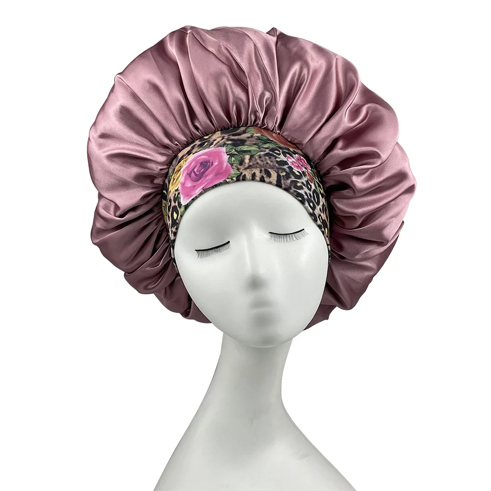 Women Satin Bonnet Floral Print Spandex Wide Stretchy Band Bonnet Satin Cheveux Nuit Silk Sleeping Night Cap Bonnets for Women - Image 4