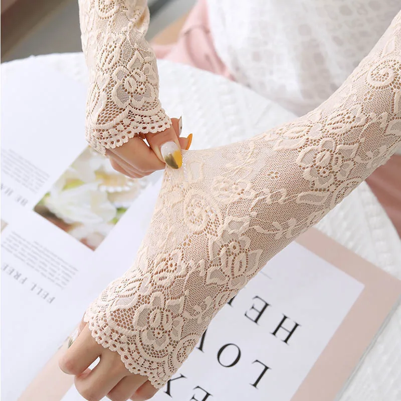1Pair Sexy Lace Flowers Sunscreen Arm Sleeve for Women Summer Driving UV Protection Gloves Elegant Long Fingerless Arm Sleeve - Image 3