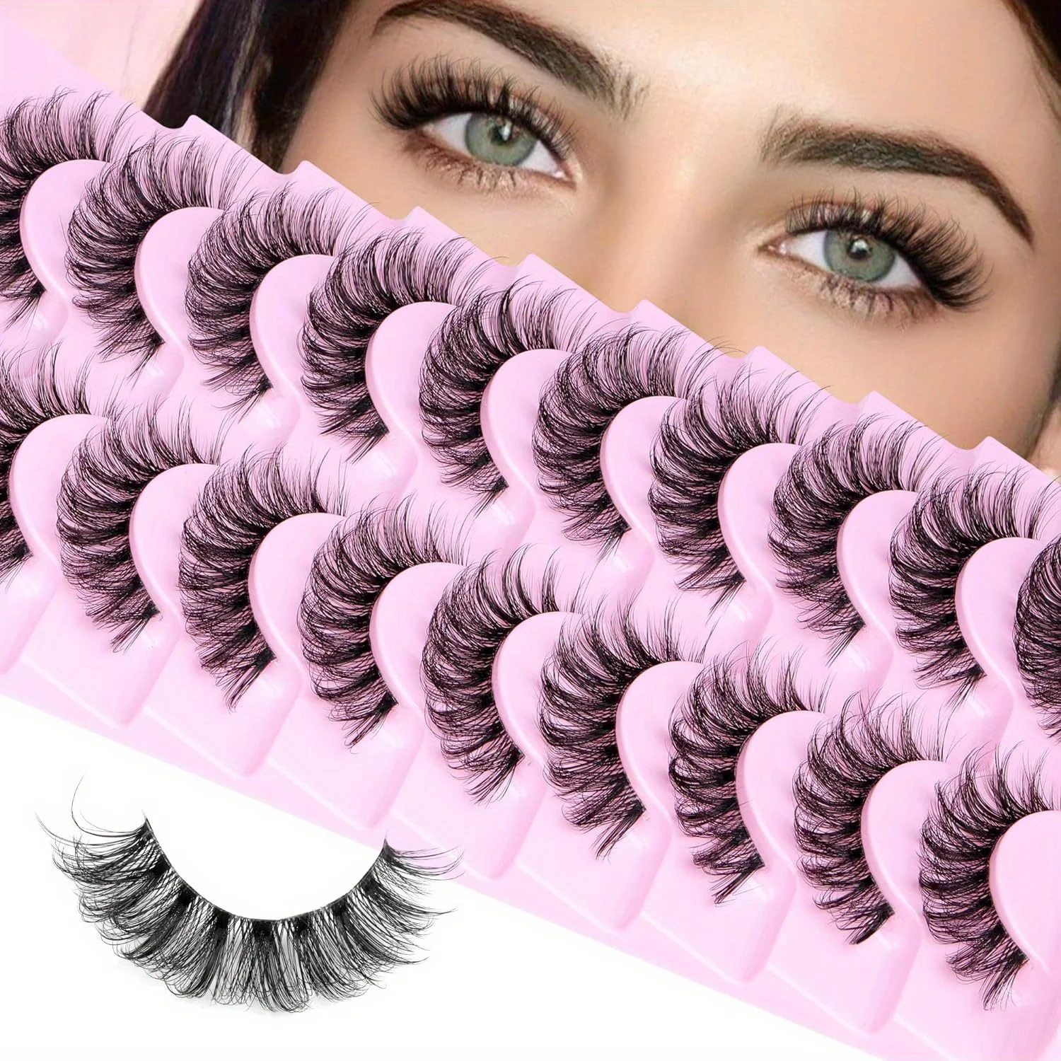 10 Pairs Natural Fluffy D Curl 3D Volume Wispy False Eyelashes with Clear Band - Soft, Lightweight, and - Reusable Lashes - Image 2