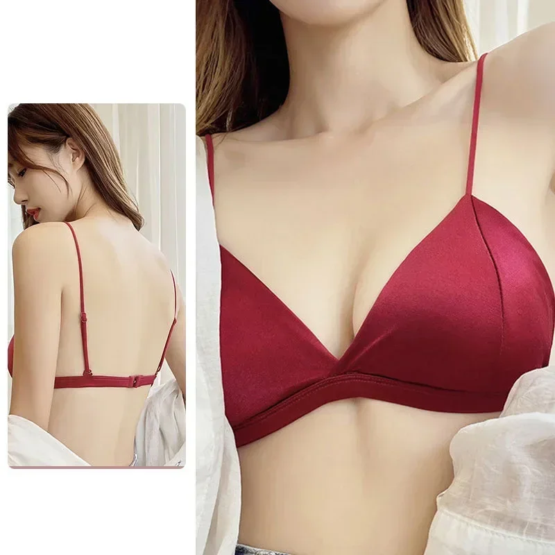 Women's French Style Bra Girl Wrapped Chest Adjustable Shoulder Strap Single Buckle Satin Sexy Tube Top Underwear Lingerie - Image 3