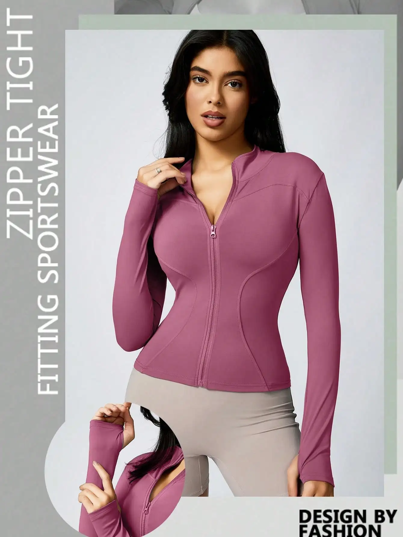 Women's Solid Color Zipper Turtleneck Sports Jacket, Long-Sleeved Sports Top, Gym Wear, Ladies' Sportswear for Indoor and Outdoo - Image 9