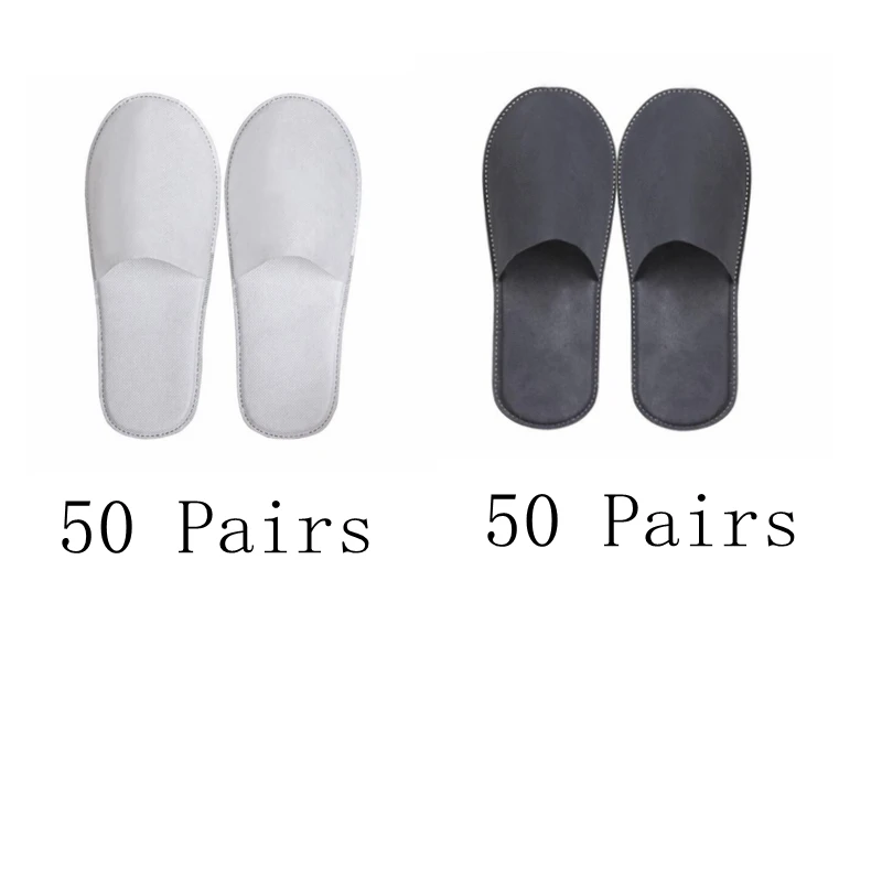 ASILETO 100 Pairs Of Disposable Slippers For Hotel Floor Indoor Guest Salon Non-slip Big Size White Grey - Image 7