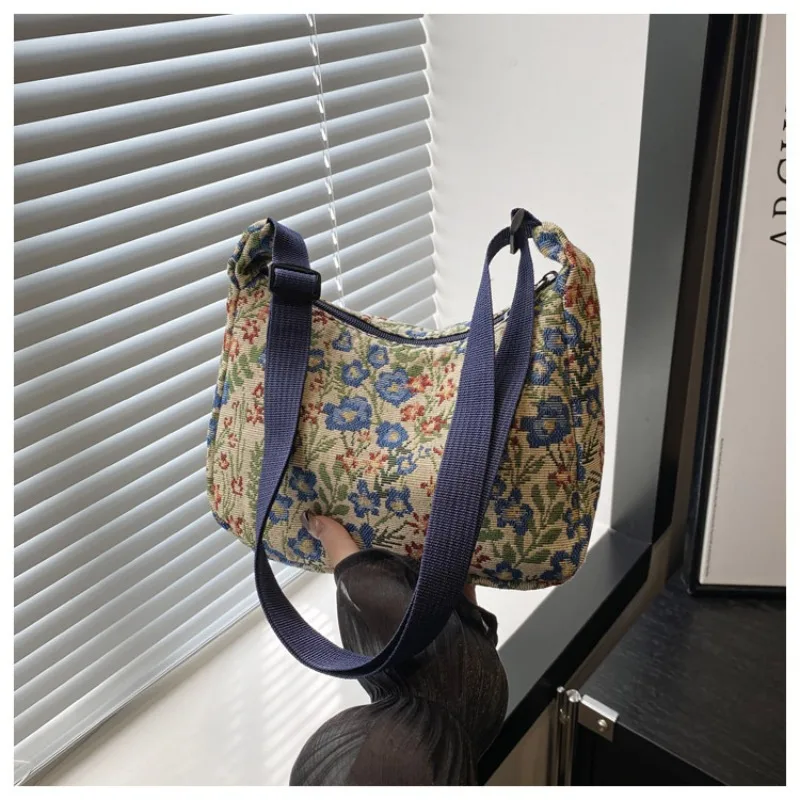 Fashion Vintage Winter New Women Lady Bag Versatile Literary Prints Cloth Crescent Pack Texture Temperament Crossbody Shoulder - Image 11