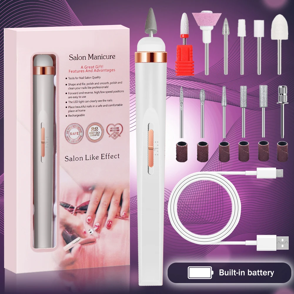YIKOOLIN 5 in 1 Electric Nail Polish Drill Machine USB Charge Portable Manicure Set Exfoliation and Polishing for Nail Salon - Image 9